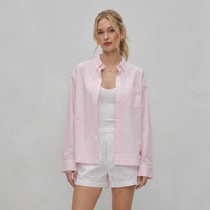 Free People x Frankies Bikinis Pink Stripe Pajama TopS Poplin Sleep Shirt S NWT